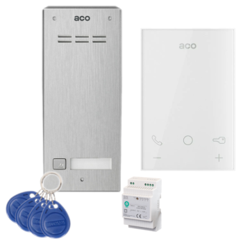 ZESTAW DOMOFONOWY ACO FAM-P-1NPACC NT + UNIFON UP800 + ZASILACZ NA SZYNĘ DIN 15V